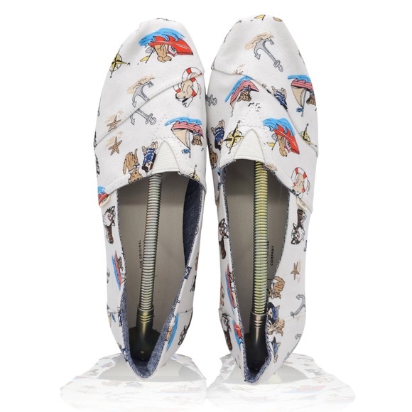 Toms Shoes - Toms Women's White Nautical Dog Print Slip On Flats Shoes Size 9.5